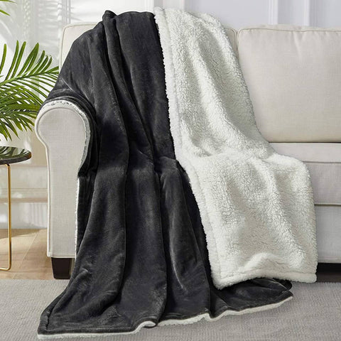Rootz Flannel Sherpa Blanket - Reversible Throw - Fleece Bed Cover - Skin-Friendly - 150cm x 200cm / 220cm x 240cm