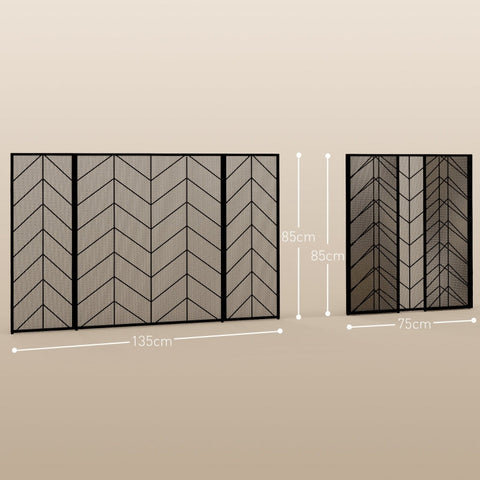 Rootz Fireplace Protection Grille - Fire Guard - Spark Protection Grid - Herringbone Pattern - Folding Panels - Powder-Coated Steel - 135cm x 1.2cm x 85cm