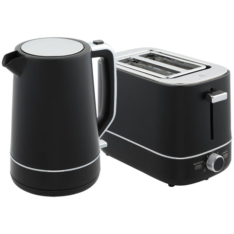 Rootz Kettle & Toaster Set - Breakfast Set Duo - Black, Grey- Quick Heating - Toaster Dimensions 27.2 x 15.6 x 18.5 cm