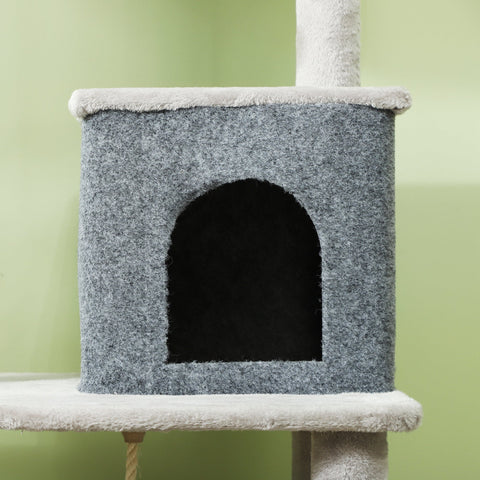 Rootz 52" Cat Tree - Activity Scratching Post - Play Center - Sisal for Claw Care - 55L x 44W x 132H cm - Grey