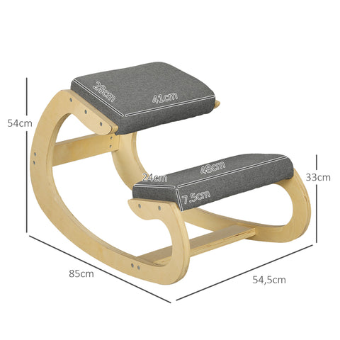 Rootz Ergonomic Rocking Knee Stool - Posture Chair - Kneeling Seat - Back Pain Relief - Birch Frame - 54.5W x 85D x 54H cm