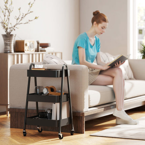 Rootz 3-Level Kitchen Cart - Serving Trolley - Utility Cart - Easy Mobility - 29.8cm x 74.5cm