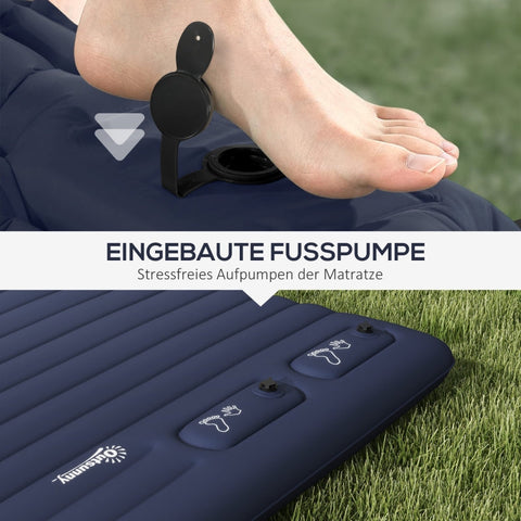 Rootz Camping Air Mattress - Inflatable Bed - Outdoor Sleeping Mat - Waterproof Polyester - Foot Pump Included - 195cm x 140cm x 10cm