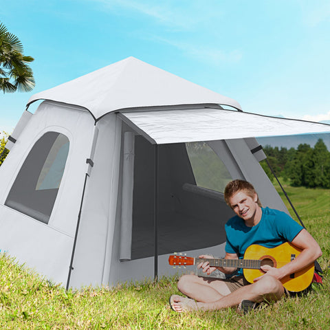 Rootz Camping Tent with Veranda - Pop-up Tent - Family Tent - Waterproof & Ventilated - 210cm x 210cm x 150cm
