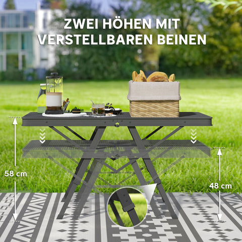 Rootz Adjustable Camping Table - Folding Picnic Table - Portable BBQ Table - Rust Resistant - 90cm x 40.5cm x 48/58cm