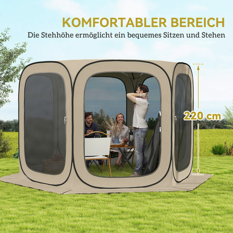 Rootz Pop-up Camping Tent - Portable Shelter - Outdoor Canopy - UPF50+ Protection - 340cm x 300cm x 220cm - Brown and Black