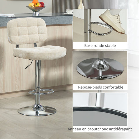 Rootz 2 Piece Set Bar Stools - Kitchen Chairs - Height Adjustable - 360° Swivel - Steel Frame - 51b x 45t x 94-115H cm - Brown
