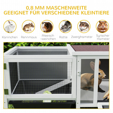 Rootz Rabbit Hutch - Wooden Bunny House - Outdoor Cage - Spacious Enclosure - Easy Cleaning Pull-Out Tray - 105 x 57.5 x 51.5 cm - Grey