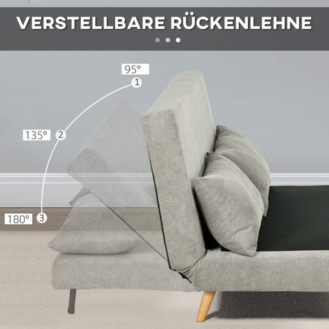 Rootz Sofa Bed - Daybed - Convertible Couch - Linen-Look Fabric - Beech Wood Legs - Gray - 141cm x 90cm x 81cm