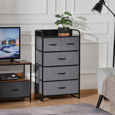 Rootz Cabinet Storage Furniture - Foldable Fabric Drawers - Organizers - Space-Saving - 58 x 29 x 99 cm Grey and Black
