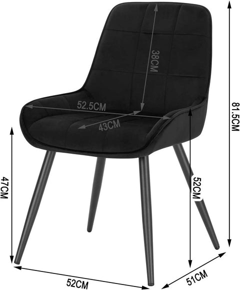 Rootz Set of 2 Velvet Dining Chairs - Upholstered Accent Chairs - Comfortable & Ergonomic Design - Scratch-Free Floor Protectors - 81.5cm x 38cm x 43cm