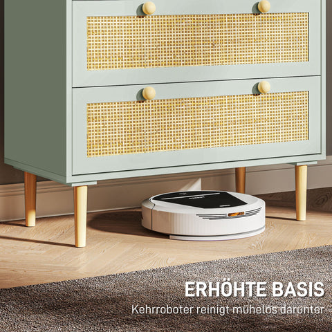 Rootz Bedroom Chest of Drawers - Clothing Storage - Rattan Fronts - Anti-Tipping Design - 80L x 40W x 87.5H cm - Green and Brown MDF