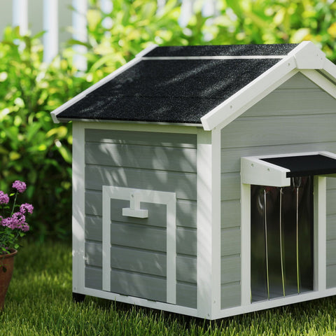 Rootz Solid Wood Dog House - Free Dog House - Pet Shelter - All-Weather Safety - 95cm x 68cm x 76cm