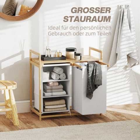 Rootz Laundry Basket with Bag - Fabric Drawer - Bamboo Organizer - Enhanced Sorting - 70x36x70 cm White and Brown
