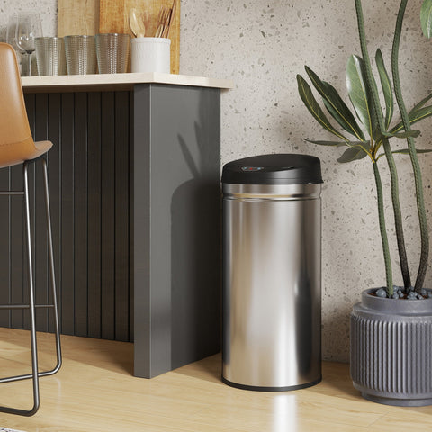 Rootz Sensor Waste Bucket - Touch-Free Trash Bin - Soft-Close Lid - Hygienic Kitchen Essential - 42L - Stainless Steel - 30.5cm x 30.68cm