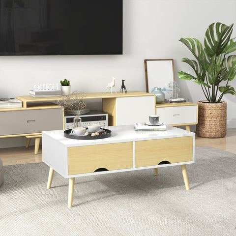 Rootz Coffee Table with Drawers - Modern Coffee Table - Scandinavian Table - Storage Solution - 90 x 48 x 39.4 cm