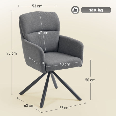 Rootz Padded Dining Chair - Kitchen Chair - Armrest Chair - Thick Padding, Metal Legs, Grey - 57cm x 93cm