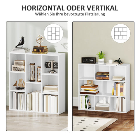 Rootz 3-Level Bookshelf - Storage Shelf - Display Rack - 8 Compartments - Chipboard - 74.3cm x 24cm x 80cm - White