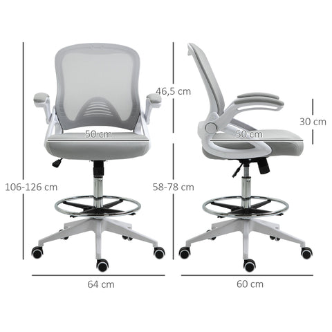 Rootz Office Chair - Ergonomic Seat - Desk Chair - Height-Adjustable Footrest - 64L x 60W x 106-126H cm - Gray and White