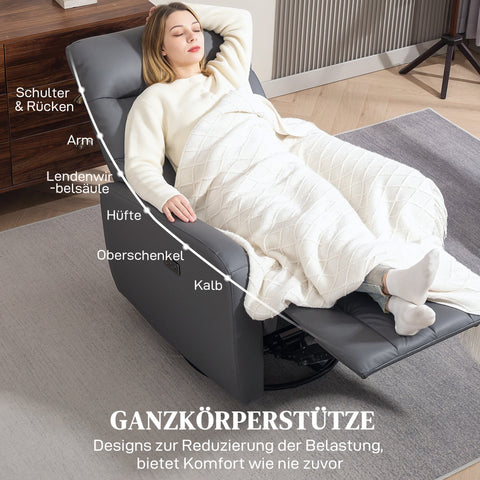 Rootz Relaxation Armchair - Upholstery Chair with Lying Function - Recliner - USB Ports - Grey - 79x89.5x104cm