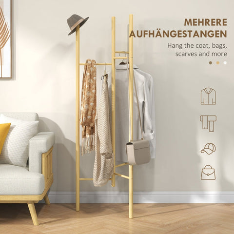 Rootz Clothes Rack - Coat Stand - Wardrobe Organizer - Space-Saving - Nordic Style - Pine Wood - 62cm x 52.5cm x 160cm
