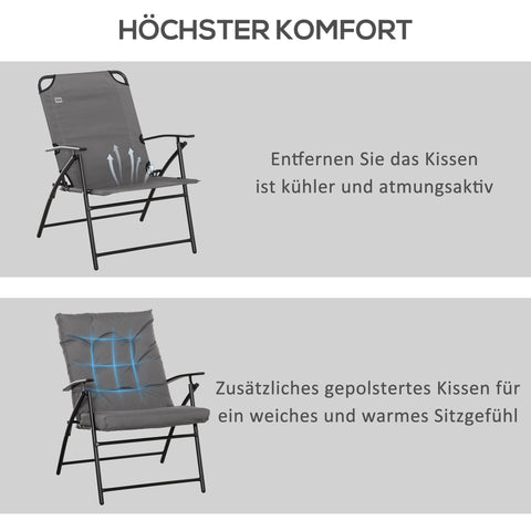 Rootz Camping Chair - Folding Chair - Portable Seat - Adjustable Backrest - Grey Oxford Fabric - 65x65x94cm