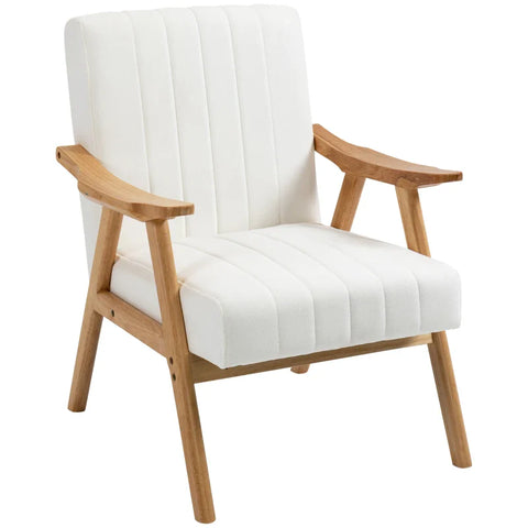 Rootz Upholstered Armchair - In Scandi Design - Velvet Look - Solid Wood Frame - Rubber Wood - Natural + Cream - 68 x 74 x 82cm