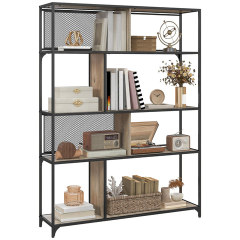 Rootz 5 Level Bookcase Storage Shelf - Industrial Shelf - Home Storage - Elegant Design - 120l x 30b x 161h cm