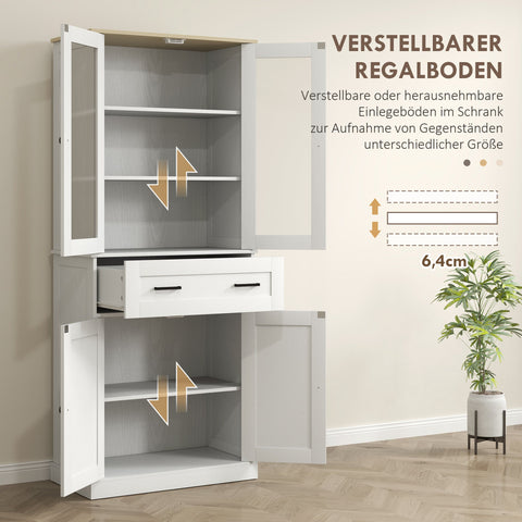 Rootz Kitchen Cabinet - Buffet - Acrylic Front Drawers - Extra Storage - 76 x 40 x 182.5 cm White