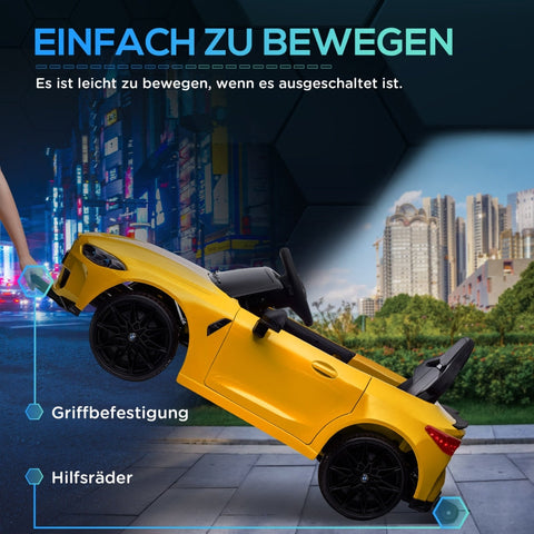 Rootz BMW M4 Electric Car for Kids - Ride On Toy - Battery Powered - 12V - 3-5km/h - Licensed - Remote Control - Working Lights - Music - Yellow - 108L x 69.5W x 51H cm