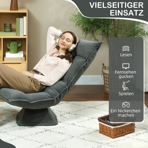 Rootz Floor Armchair - Modern Upholstered Chair - Rotatable Chair - 5-Fold Adjustable Backrest - Grey - 62cm x 70cm x 95cm