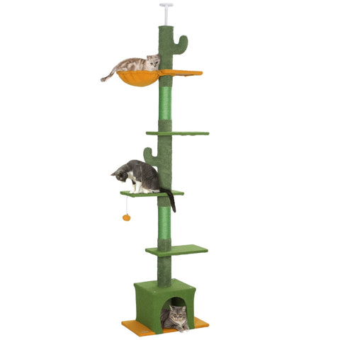 Rootz Ceiling Cat Scratching Post - Climbing Tree - Cat Furniture - Play Center with Hammock - 55L x 34W x 230-275H cm