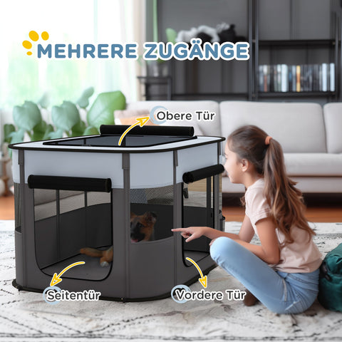 Rootz Foldable Pet Play Run - Puppy Playpen - Kitten Enclosure - Ventilated - 94x74x60cm - Portable with Storage Bag for Indoor/Outdoor Use