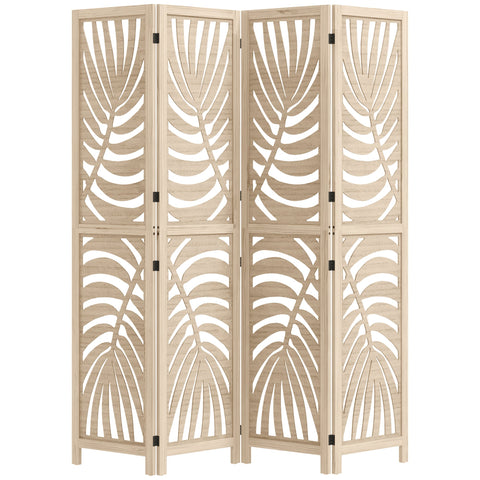 Rootz 4 Panel Paravent - Room Divider - Folding Screen - Privacy Screen - Brown, Elegant Leaf Design, Foldable, 160cm x 170cm