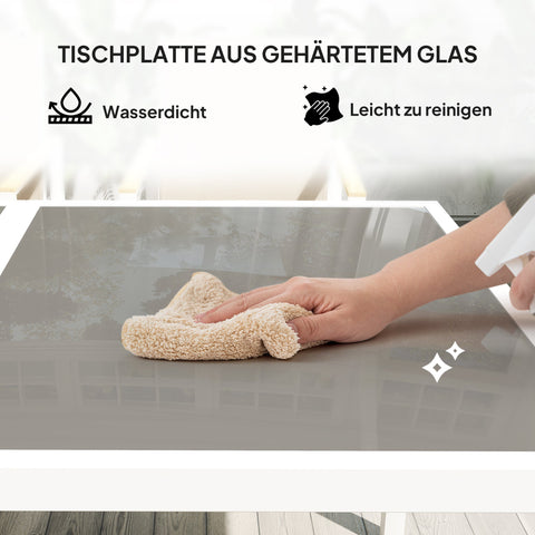 Rootz 5-Part Eating Set - Outdoor Table - Weather-Resistant Terrace Furniture - Hardened Glass Surface - 150cm x 87cm x 72cm