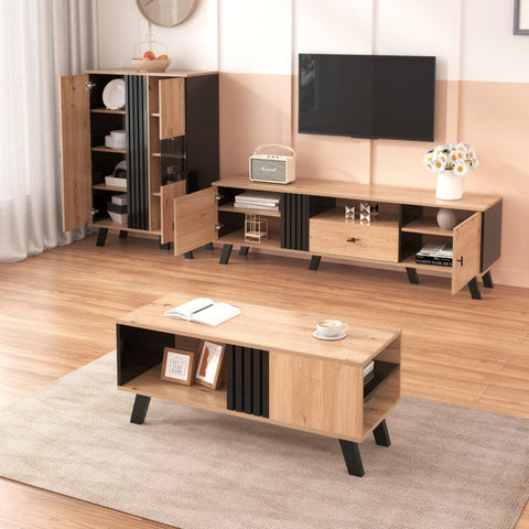 Rootz Side Cabinet - Sideboard - Display Cabinet - Ample Storage & LED Lighting - 80cm x 120cm x 40cm