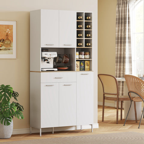 Rootz Kitchen Cabinet with Shelves - Storage Cabinet - Wine Shelf - Enhances Kitchen Aesthetics - MDF, White - 71cm x 35cm x 183cm