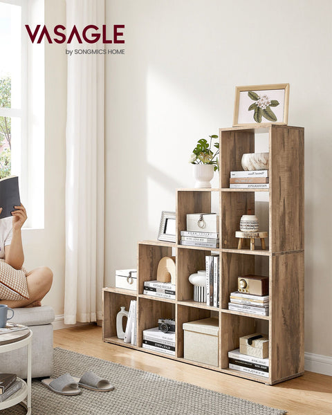 Rootz Chipboard Bookshelf - Storage Rack - Organizer - Camel Brown - 29cm x 129.5cm x 129.5cm - Spacious Compartments - Easy Assembly - Anti-Tip Feature