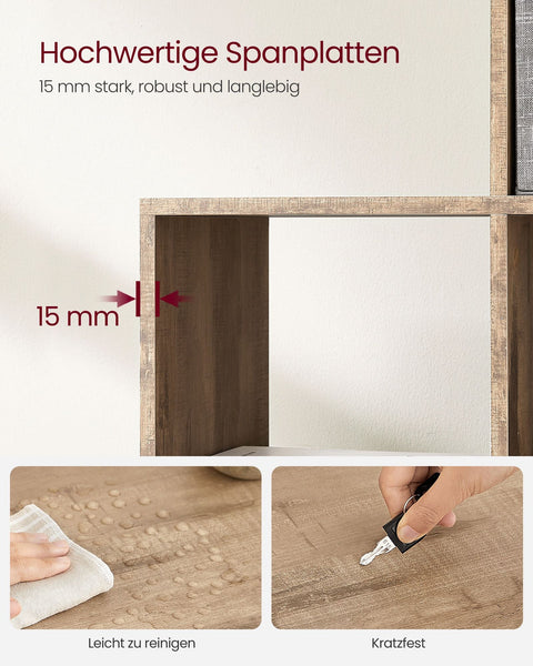 Rootz Chipboard Bookshelf - Storage Rack - Organizer - Camel Brown - 29cm x 129.5cm x 129.5cm - Spacious Compartments - Easy Assembly - Anti-Tip Feature