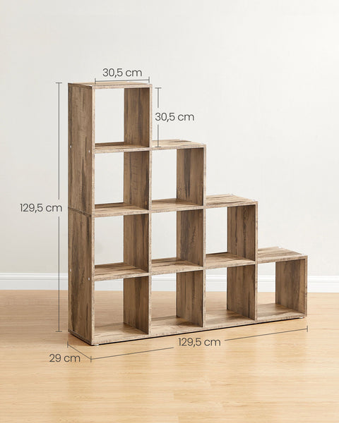 Rootz Chipboard Bookshelf - Storage Rack - Organizer - Camel Brown - 29cm x 129.5cm x 129.5cm - Spacious Compartments - Easy Assembly - Anti-Tip Feature