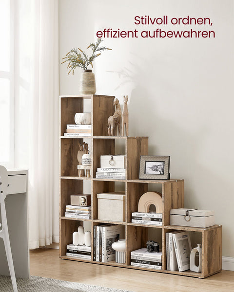 Rootz Chipboard Bookshelf - Storage Rack - Organizer - Camel Brown - 29cm x 129.5cm x 129.5cm - Spacious Compartments - Easy Assembly - Anti-Tip Feature