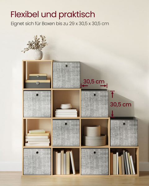 Rootz 10 Compartment Bookcase - Oak Beige - Chipboard - Storage Organizer - 29cm x 129.5cm x 129.5cm
