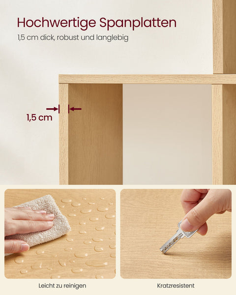 Rootz 10 Compartment Bookcase - Oak Beige - Chipboard - Storage Organizer - 29cm x 129.5cm x 129.5cm