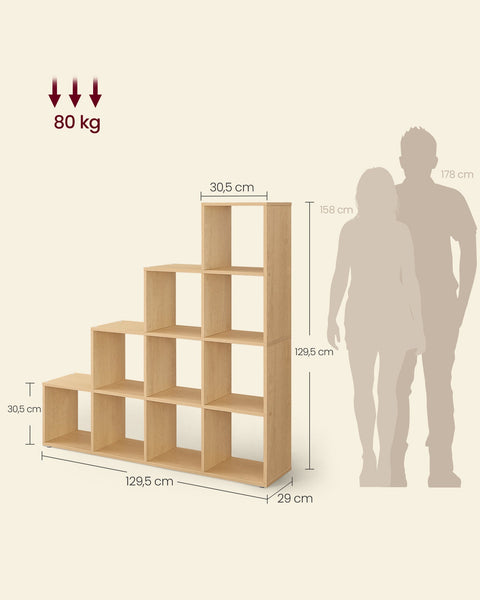 Rootz 10 Compartment Bookcase - Bookshelf - Storage Shelf - Space-Saving Design - 29 x 129.5 x 129.5 cm in Brown color