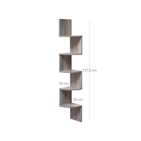 Rootz Corner Shelf Unit - Corner Bookshelf - Floating Shelf - Ample Storage Space - 20cm x 20cm x 127.5cm