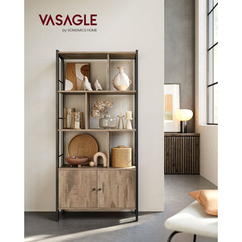 Rootz Oak Brown-Black Bookshelf - Storage Rack - Chipboard Steel - Adjustable Shelves - 30cm x 74cm x 154.5cm