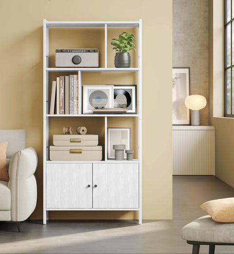 Rootz Modern Bookcase - 4 Open Shelves - Bookshelf - White - 30cm x 74cm x 154.5cm - Space-saving Design