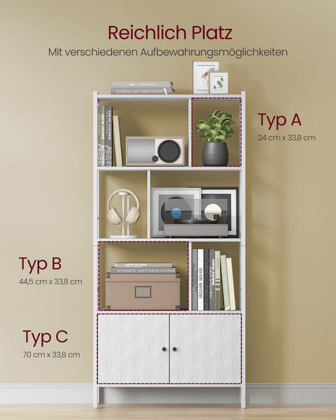 Rootz Modern Bookcase - 4 Open Shelves - Bookshelf - White - 30cm x 74cm x 154.5cm - Space-saving Design