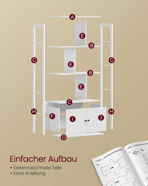 Rootz Bookshelf - Display Rack - Storage Organizer - Chipboard, Steel - 30cm x 74cm x 154.5cm - Maple White-Cloud White - 25.7kg - Easy Assembly