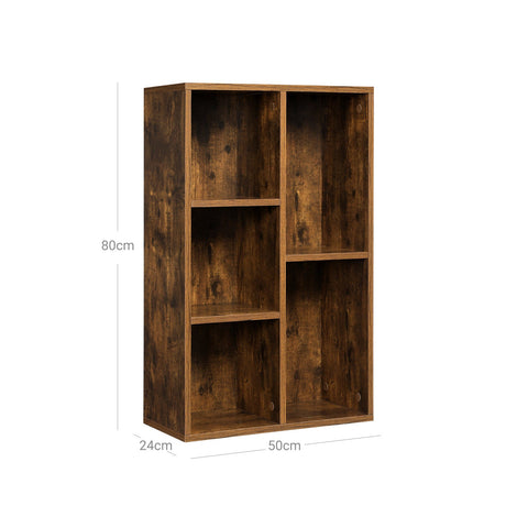 Rootz Bookshelf 5 Compartments - Bookcase - Storage Shelf - Anti-Tip Protection - 50cm x 24cm x 80cm
